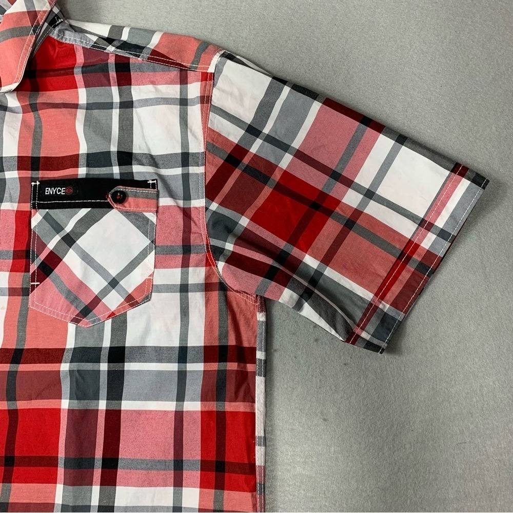 Y2K Enyce Shirt Mens 2XL Red Plaid Short Sleeve Western Button Up Sean Combs - Picture 8 of 14
